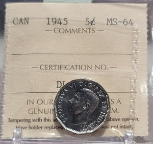 1945 CANADA CIRCULATION 5-CENT MS-64
