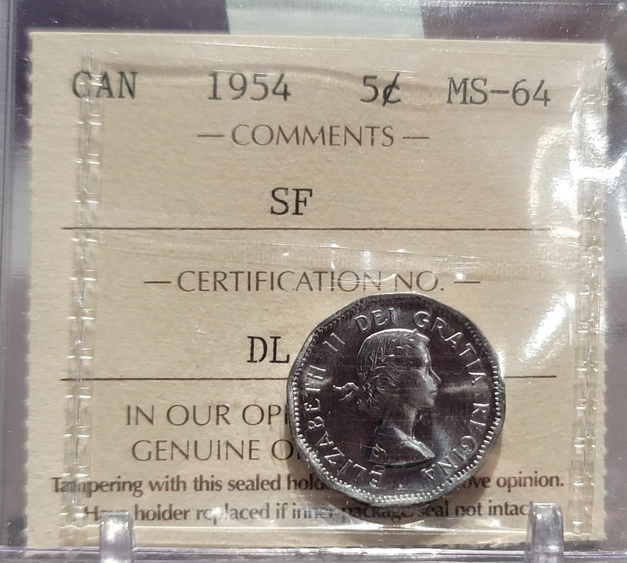 1954 CANADA CIRCULATION 5 CENT SF MS-64