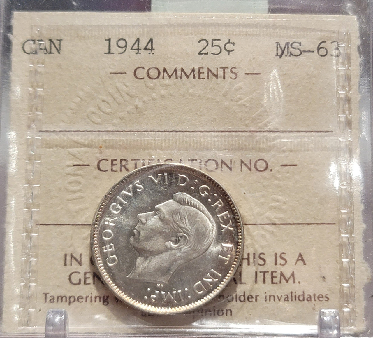 1944 CANADA CIRCULATION 25 CENT MS-63