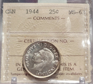 1944 CANADA CIRCULATION 25 CENT MS-63