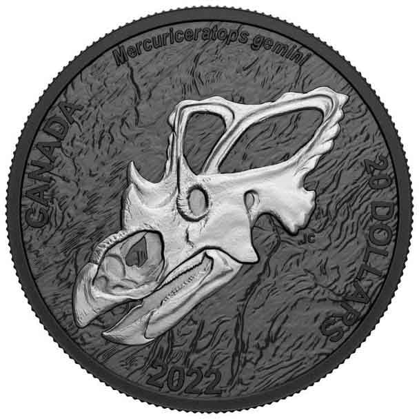 2022 1oz $20 DISCOVERING DINOSAURS: MERCURY HORNED FACE FINE SILVER COIN