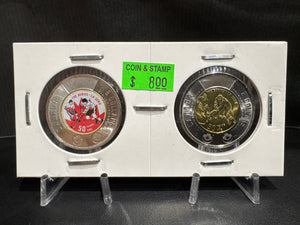 2022 50TH ANNIVERSARY OF THE SUMMIT SERIES IN CARDBOARD 2X2 COLOURED/UNCOLOURED TOONIE (2 PACK)