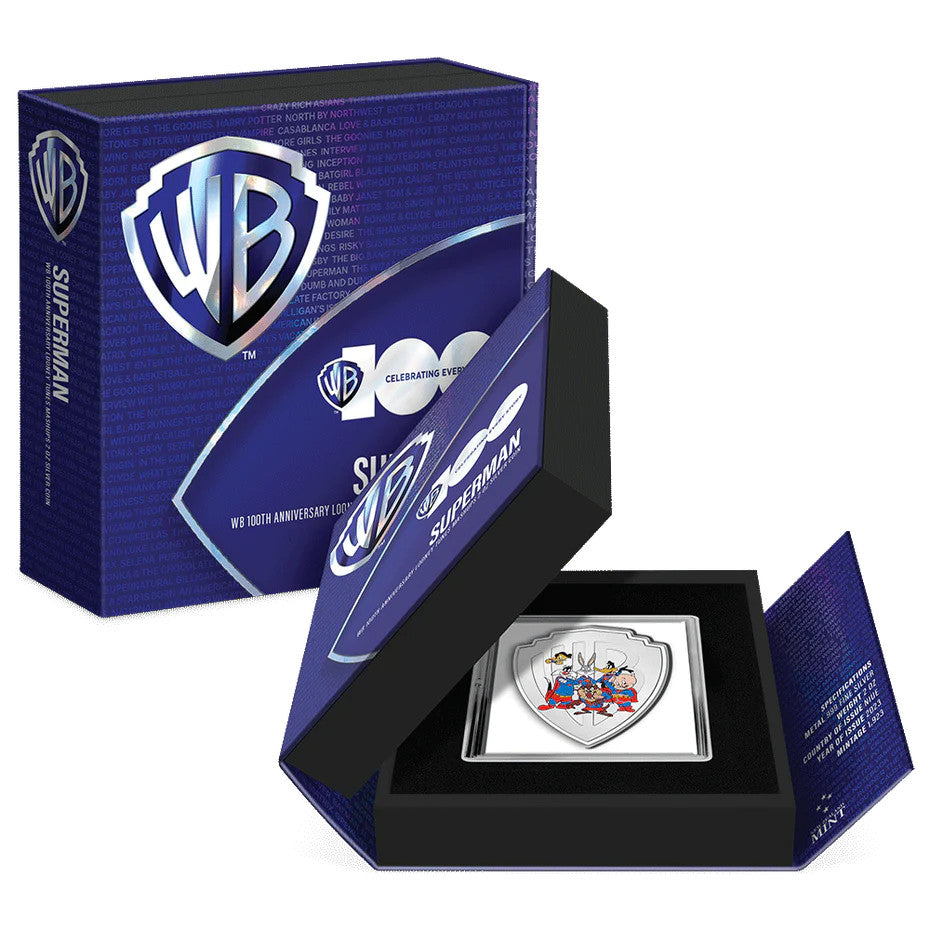 2023 2oz $5 WB 100TH ANNIVERSARY SUPERMAN LOONEY TUNES MASHUPS SILVER COIN