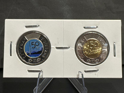 2026 50TH ANNIVERSARY OF THE CN TOWER CARDBOARD 2X2 COLOUR/NO COLOUR TOONIE (GLOW IN THE DARK) (2 PACK)