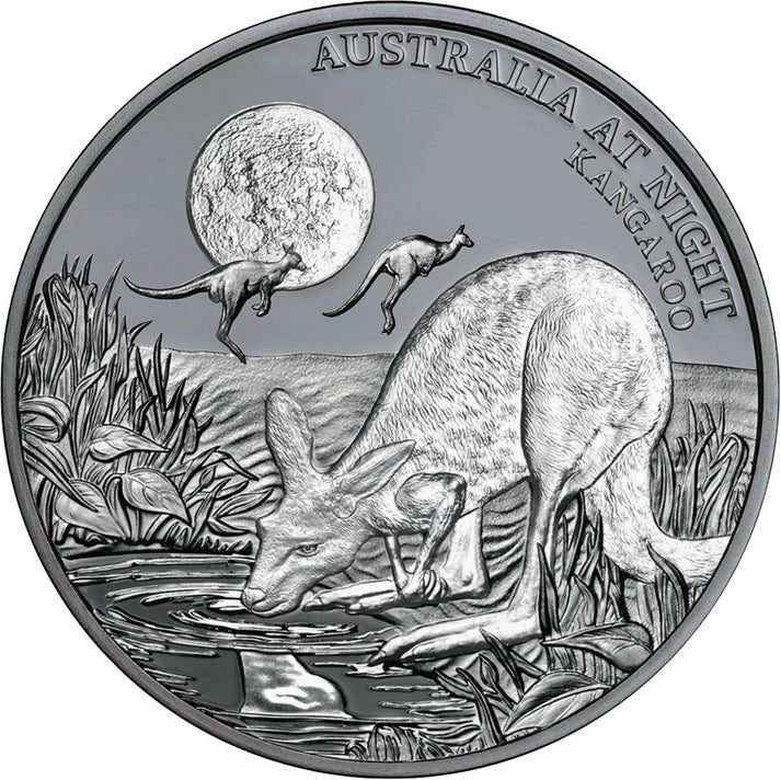 2019 1oz $1 AUSTRALIA AT NIGHT KANGAROO FINE SILVER BLACK PROOF COIN