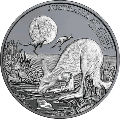 2019 1oz $1 AUSTRALIA AT NIGHT KANGAROO FINE SILVER BLACK PROOF COIN