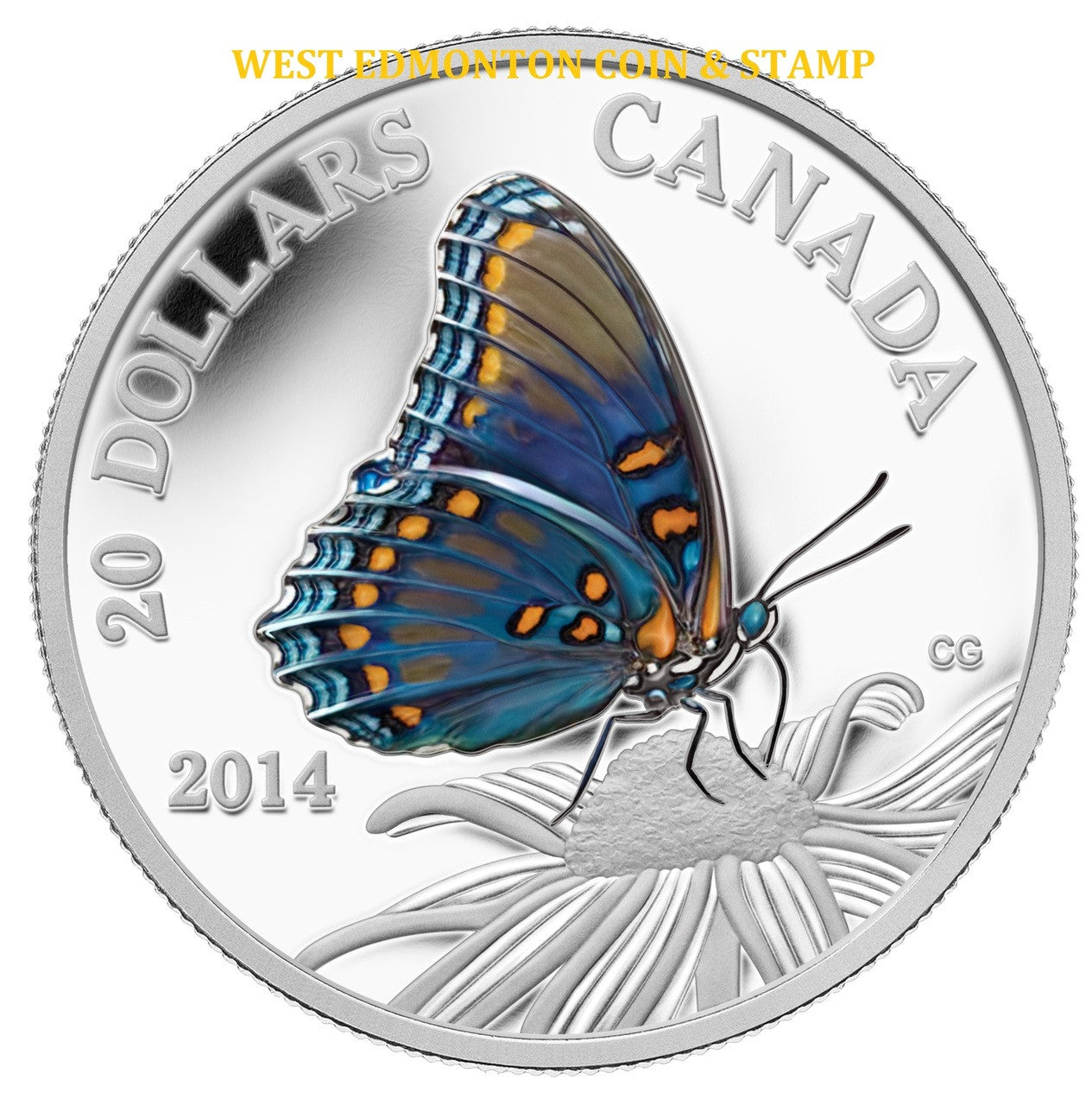 2014 1oz $20 BUTTERFLIES OF CANADA - RED-SPOTTED PURPLE FINE SILVER COIN