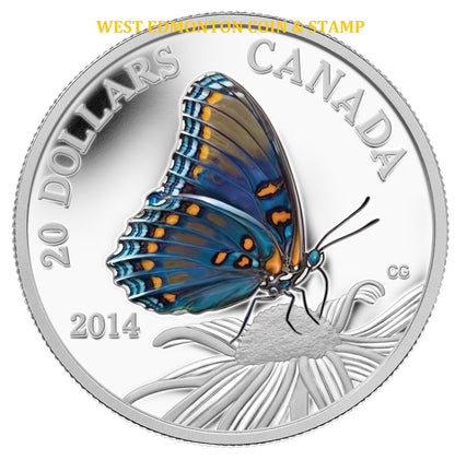2014 1oz $20 BUTTERFLIES OF CANADA - RED-SPOTTED PURPLE FINE SILVER COIN