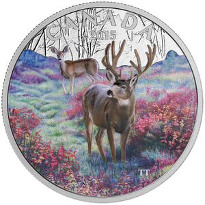 2015 1oz $20 MAJESTIC ANIMALS - MISTY MORNING MULE DEER FINE SILVER COIN