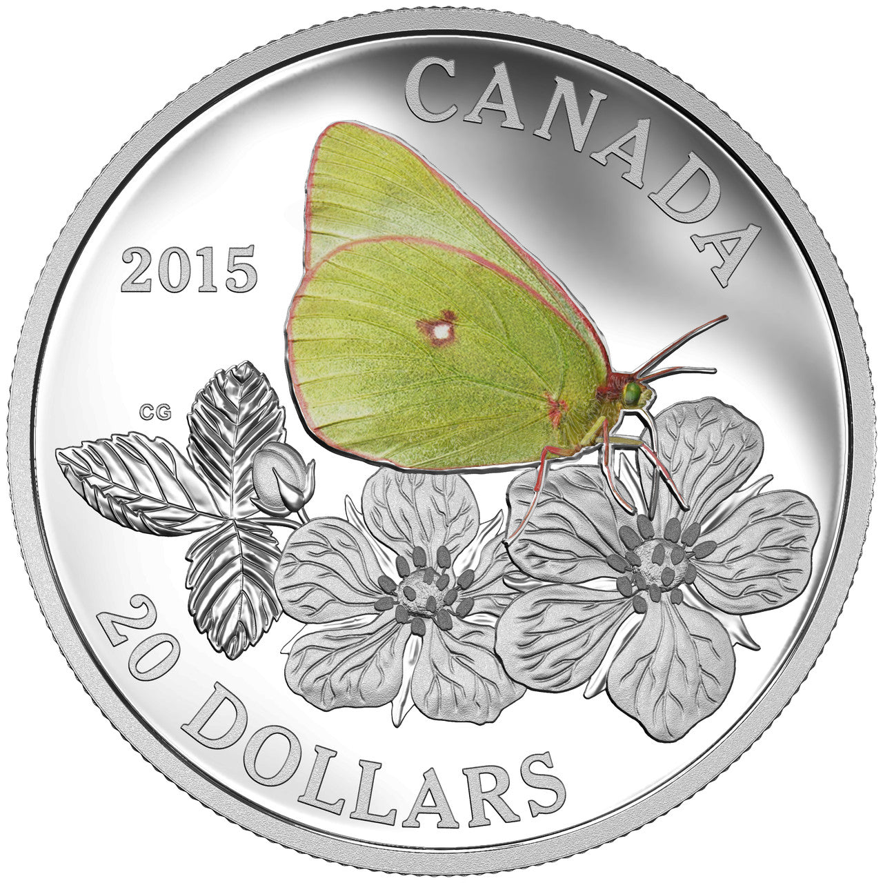2015 1oz $20 BUTTERFLIES OF CANADA - GIANT SULPHUR (COLIAS GIGANTEA) FINE SILVER COIN