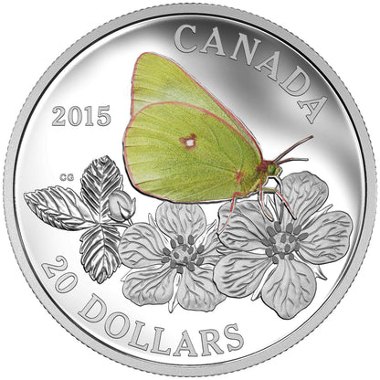 2015 1oz $20 BUTTERFLIES OF CANADA - GIANT SULPHUR (COLIAS GIGANTEA) FINE SILVER COIN