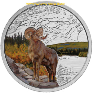 2015 1oz $20 MAJESTIC ANIMALS - BIGHORN SHEEP FINE SILVER COIN