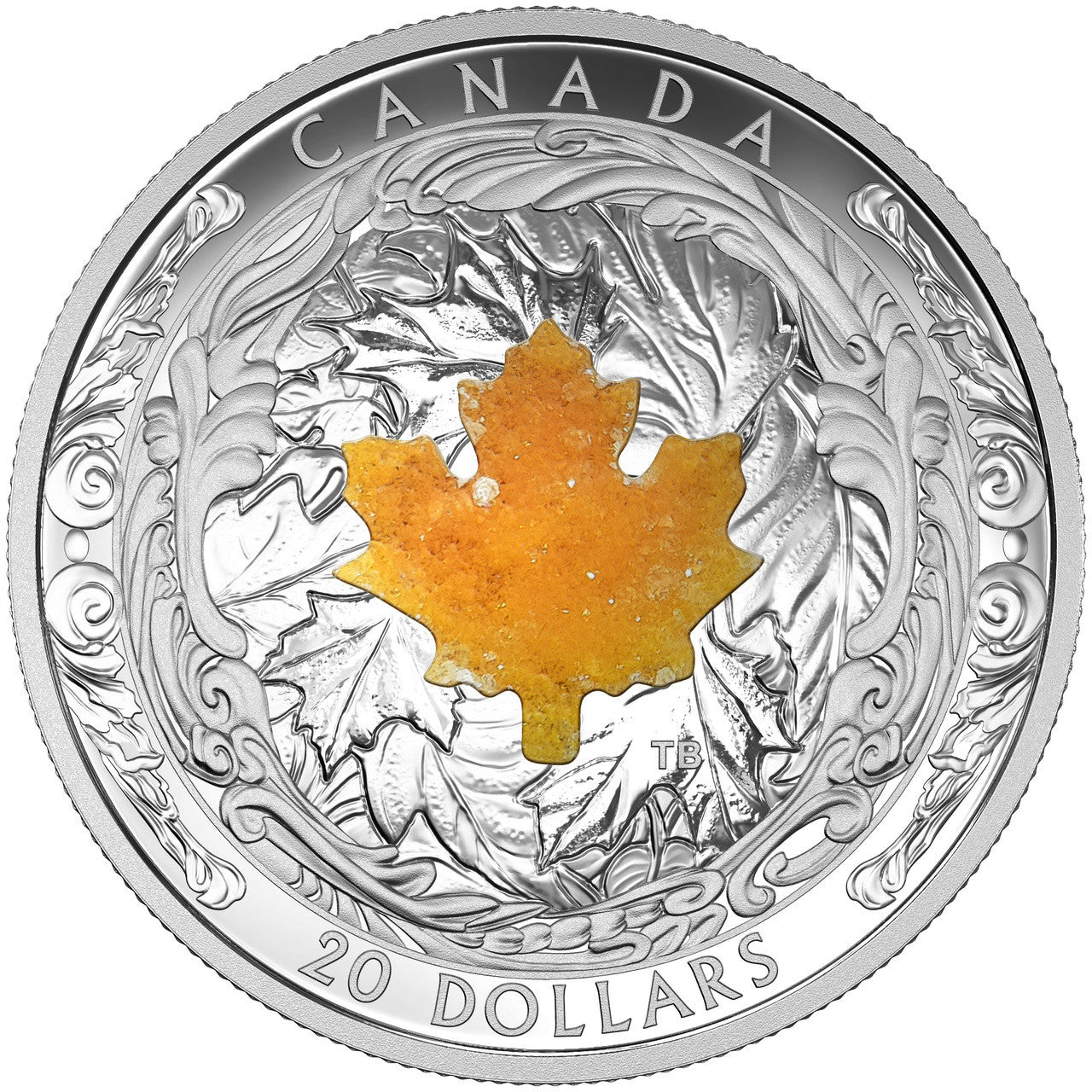 2016 1oz $20 MAJESTIC MAPLE LEAVES WITH DRUSY STONE FINE SILVER COIN