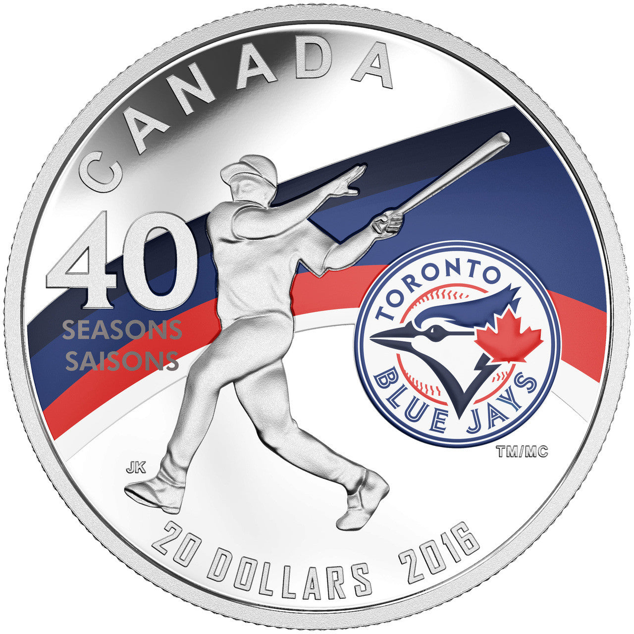 2016 1oz $20 CELEBRATING THE 40TH SEASON OF THE TORONTO BLUE JAYS FINE SILVER COIN