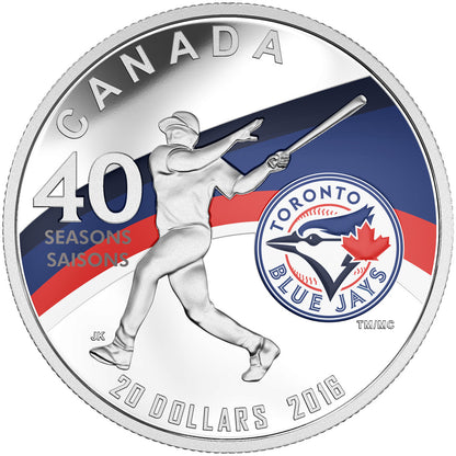 2016 1oz $20 CELEBRATING THE 40TH SEASON OF THE TORONTO BLUE JAYS FINE SILVER COIN