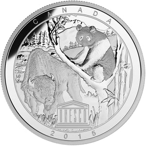 2015 1oz $20 UNESCO AT HOME & ABROAD: WOOD BUFFALO NATIONAL PARK AND SICHUAN GIANT PANDA SANCTUARIES FINE SILVER COIN