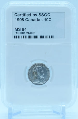 1908 10 CENT CANADA – MS 64 - GRADED