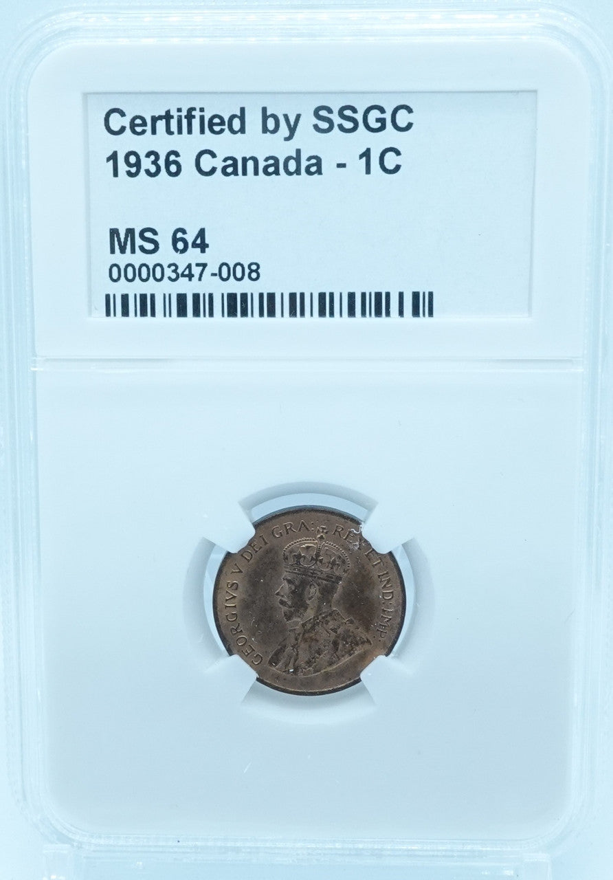 1936 1 CENT CANADA – MS 64 – GRADED (347-008)