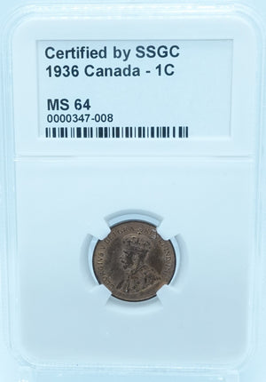 1936 1 CENT CANADA – MS 64 – GRADED (347-008)