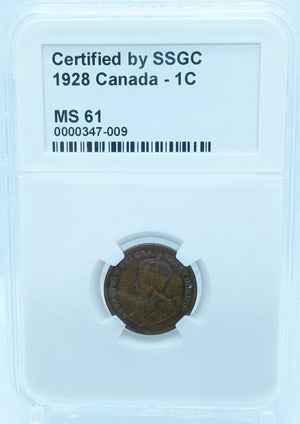 1928 1 CENT CANADA – MS 61 – GRADED (347-009)