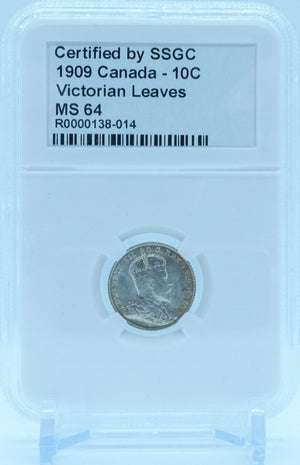 1909 10 CENT CANADA VICTORIAN LEAVES – MS 64 - GRADED