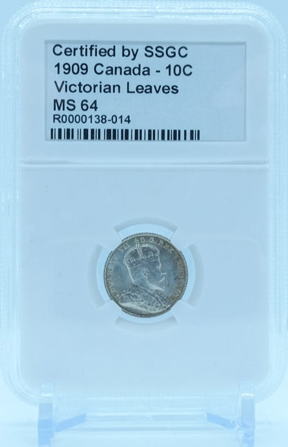 1909 10 CENT CANADA VICTORIAN LEAVES – MS 64 - GRADED