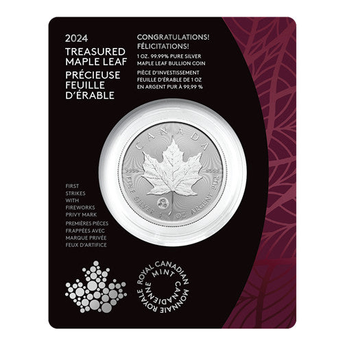 E-TRANSFER ONLY - 2024 $5 1oz PURE SILVER TREASURED SILVER MAPLE LEAF FIRST STRIKES: CONGRATULATIONS PRIVY MARK