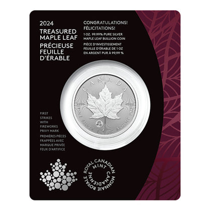 E-TRANSFER ONLY - 2024 $5 1oz PURE SILVER TREASURED SILVER MAPLE LEAF FIRST STRIKES: CONGRATULATIONS PRIVY MARK