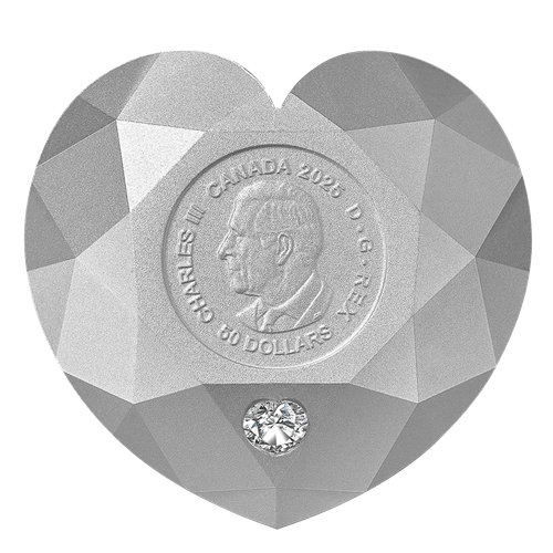 2025 $50 DIAMOND-SHAPED (HEART DIAMOND) FINE SILVER COIN (2.5oz)