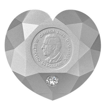 2025 $50 DIAMOND-SHAPED (HEART DIAMOND) FINE SILVER COIN (2.5oz)