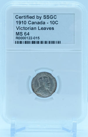 1910 10 CENT CANADA VICTORIAN LEAVES – MS 64 - GRADED