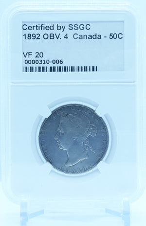 1892 50 CENT CANADA OBV.4 – VF 20 – GRADED