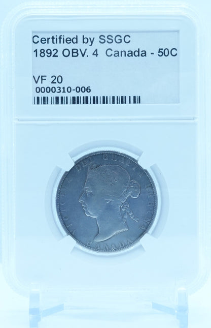1892 50 CENT CANADA OBV.4 – VF 20 – GRADED