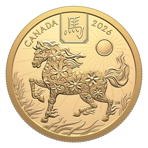 2026 $100 Lunar Year of the Horse 1/2 oz pure gold coin - reverse