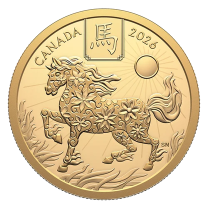 2026 $100 Lunar Year of the Horse 1/2 oz pure gold coin - reverse