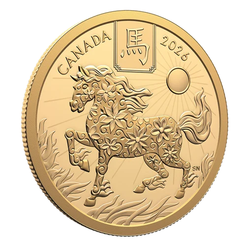 2026 $100 Lunar Year of the Horse 1/2 oz pure gold coin - reverse angle