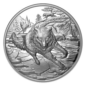 2025 1oz $20 ULTRA-HIGH RELIEF FINE SILVER COIN - GREAT HUNTERS: GREY WOLF
