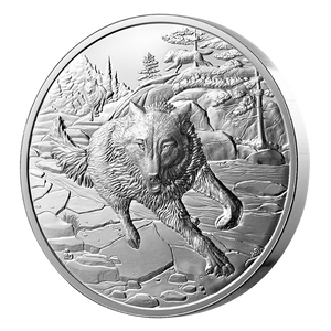 2025 1oz $20 ULTRA-HIGH RELIEF FINE SILVER COIN - GREAT HUNTERS: GREY WOLF