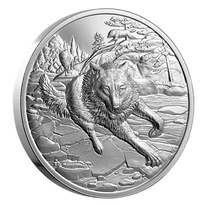2025 1oz $20 ULTRA-HIGH RELIEF FINE SILVER COIN - GREAT HUNTERS: GREY WOLF