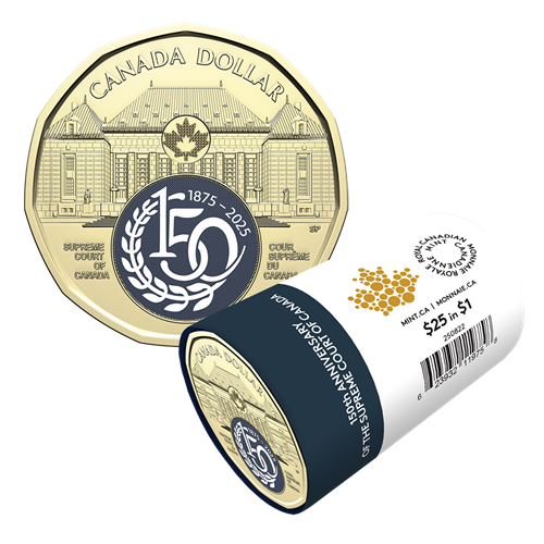 2025 1-DOLLAR 150TH ANNIVERSARY OF THE SUPREME COURT OF CANADA COLOURISED SPECIAL WRAP ROLL