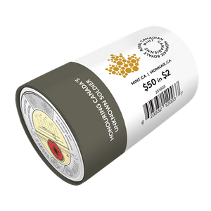 2025 2-DOLLAR HONOURING CANADA'S UNKNOWN SOLDIER COLOURIZED SPECIAL WRAP ROLL