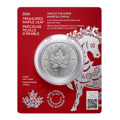 E-TRANSFER ONLY - 2026 1oz $5 TREASURED MAPLE LEAF: YEAR OF THE HORSE - 1 OZ PURE SILVER  BULLION COIN