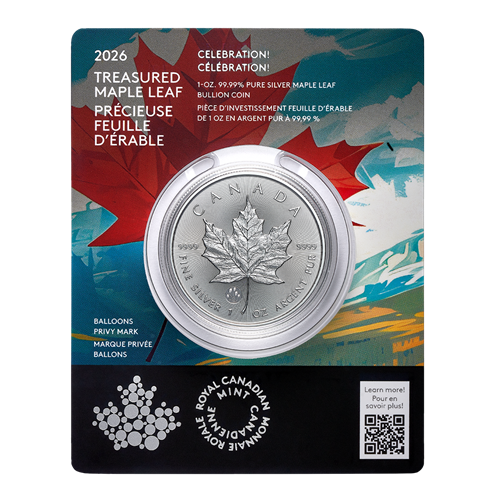 E-TRANSFER ONLY - 2026 1oz $5 TREASURED MAPLE LEAF: CELEBRATION - 1 OZ PURE SILVER  BULLION COIN