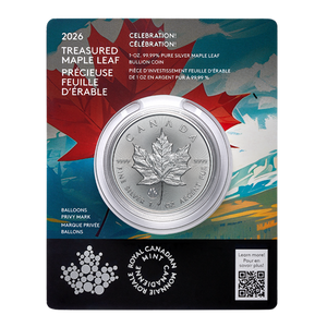 E-TRANSFER ONLY - 2026 1oz $5 TREASURED MAPLE LEAF: CELEBRATION - 1 OZ PURE SILVER  BULLION COIN