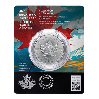 E-TRANSFER ONLY - 2026 1oz $5 TREASURED MAPLE LEAF: CELEBRATION - 1 OZ PURE SILVER  BULLION COIN