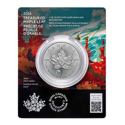 E-TRANSFER ONLY - 2026 1oz $5 TREASURED MAPLE LEAF 1OZ PURE SILVER  BULLION COIN
