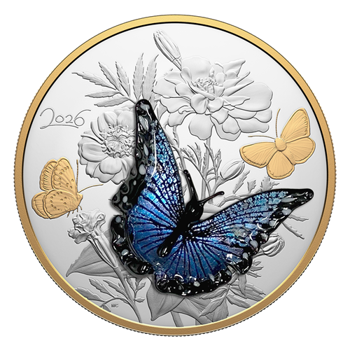 2026 MURANO SILVER BLUE BUTTERFLY - HALF KILO FINE SILVER COIN