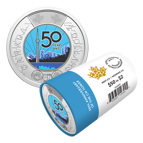 2026 $2 50TH ANNIVERSARY OF THE CN TOWER COLOURIZED SPECIAL WRAP ROLL