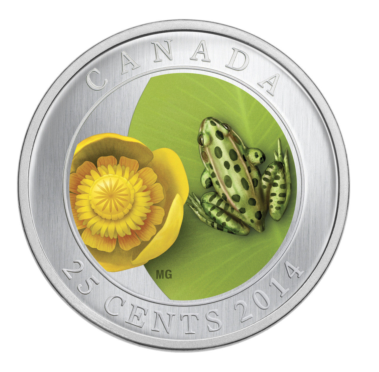 2014 25-CENT COLOURED COIN WATER-LILY AND LEOPARD FROG