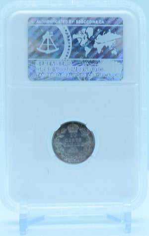 1911 10 CENT CANADA OBV. GODLESS – BROAD LEAVES – AU 55 - GRADED